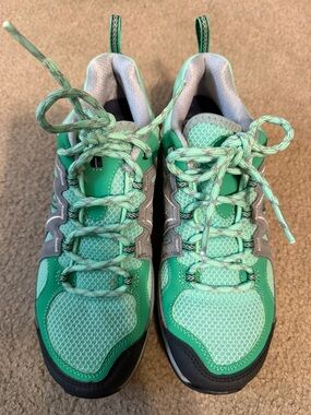 Salomon Women’s Mint Green and Gray Trail Sneakers